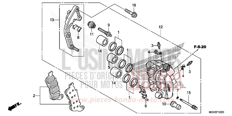 MACHOIRE DE FREIN AVANT G. de VFR1200X "Crosstourer" Méca PEARL SUNBEAM WHITE (NHA66) 2012